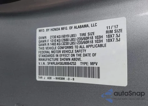 2018 Honda Odyssey Ex из США, поврежденный, VIN 5FNRL6H50JB064253